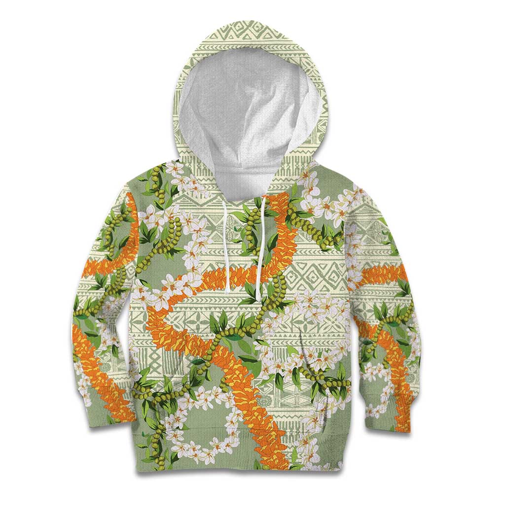 Aloha Festive Hawaii Kid Hoodie Mokihana - Maile Leis in Muted Summer - Polynesian Pride