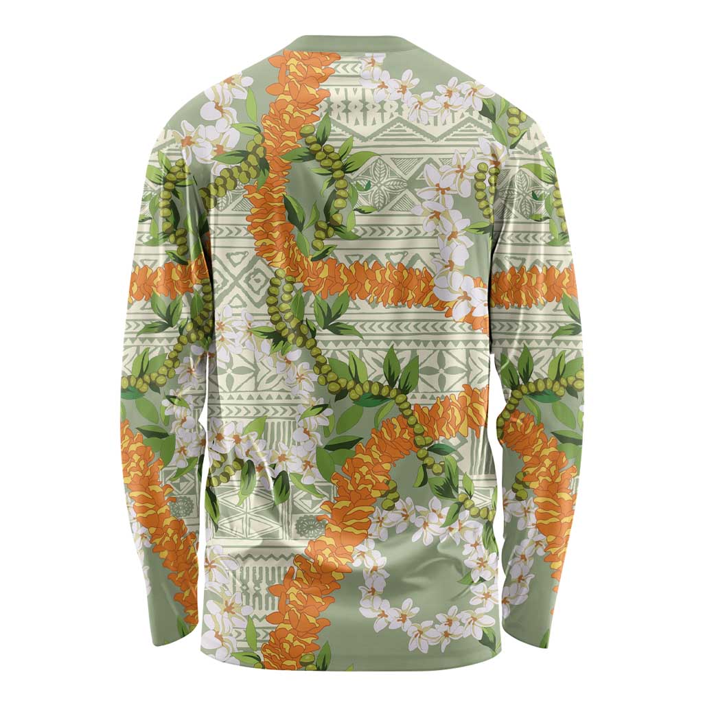 Aloha Festive Hawaii Long Sleeve Shirt Mokihana - Maile Leis in Muted Summer - Polynesian Pride