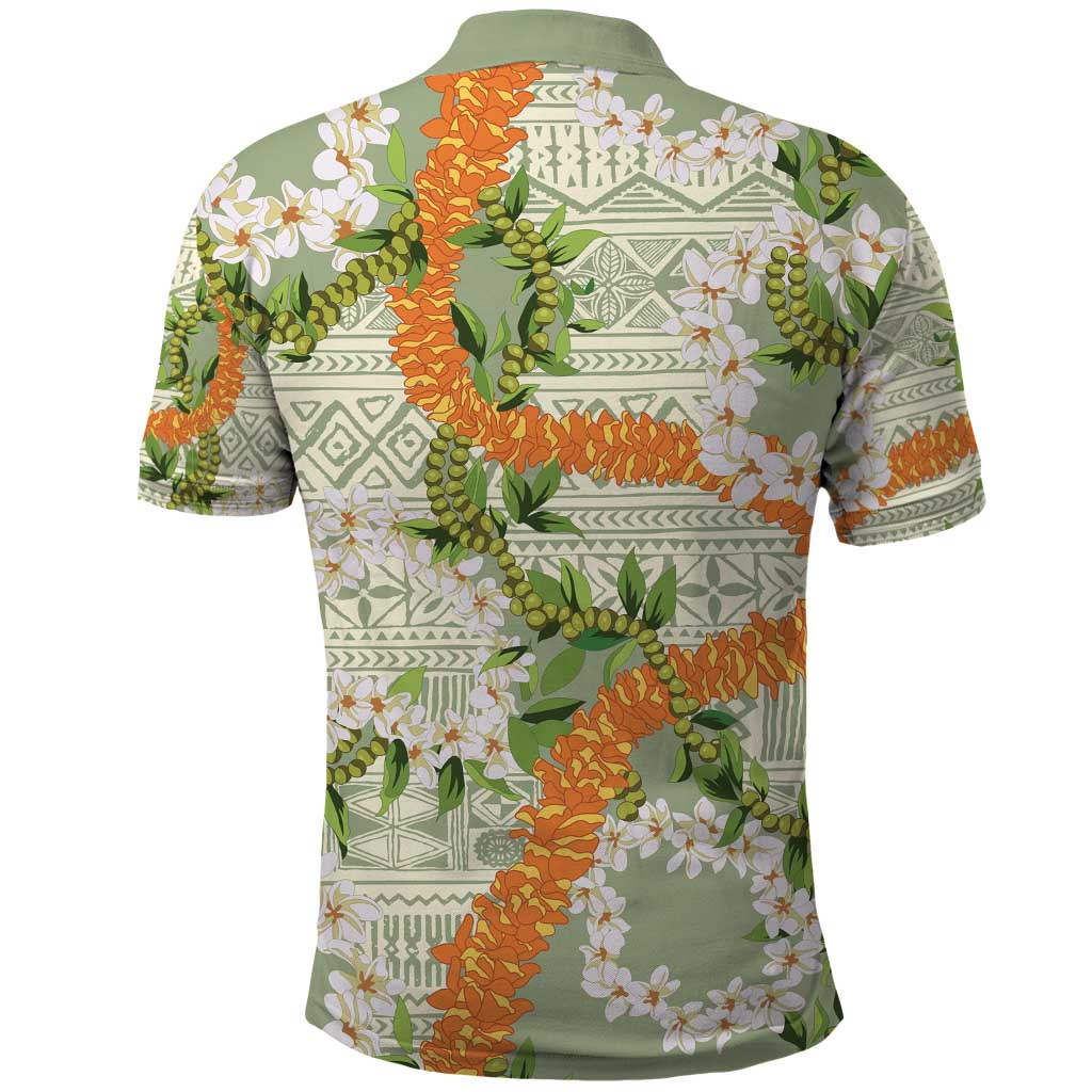 Aloha Festive Hawaii Polo Shirt Mokihana - Maile Leis in Muted Summer - Polynesian Pride