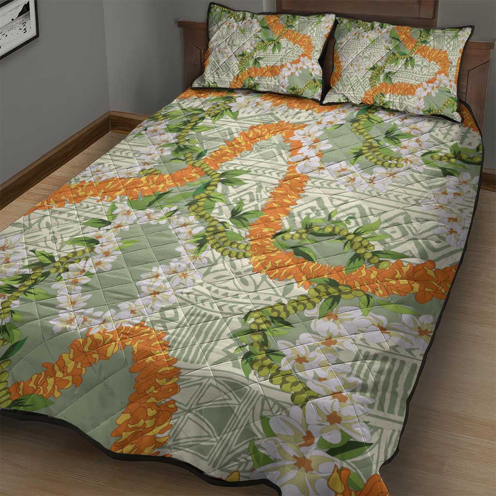 Aloha Festive Hawaii Quilt Bed Set Mokihana - Maile Leis in Muted Summer - Polynesian Pride