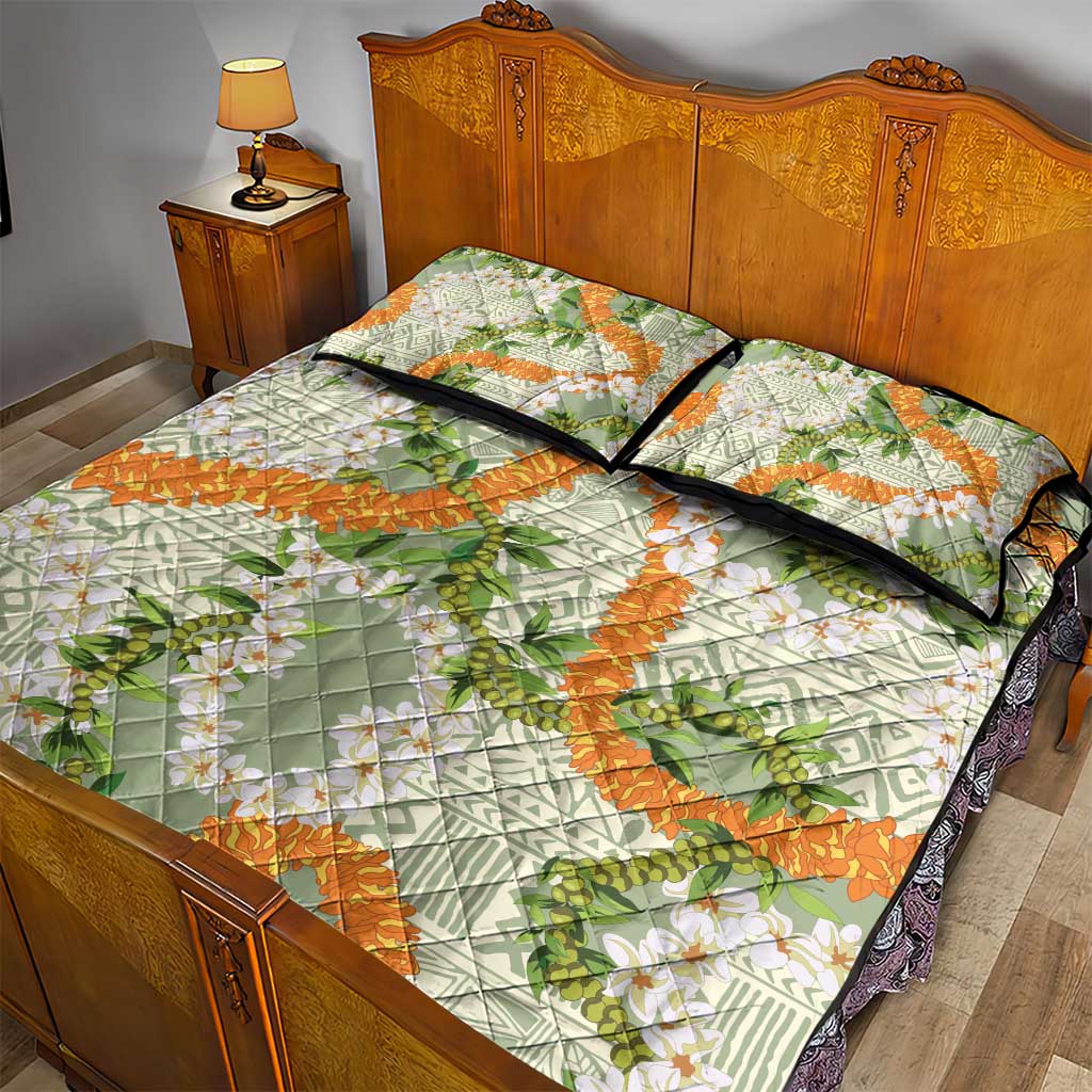 Aloha Festive Hawaii Quilt Bed Set Mokihana - Maile Leis in Muted Summer - Polynesian Pride