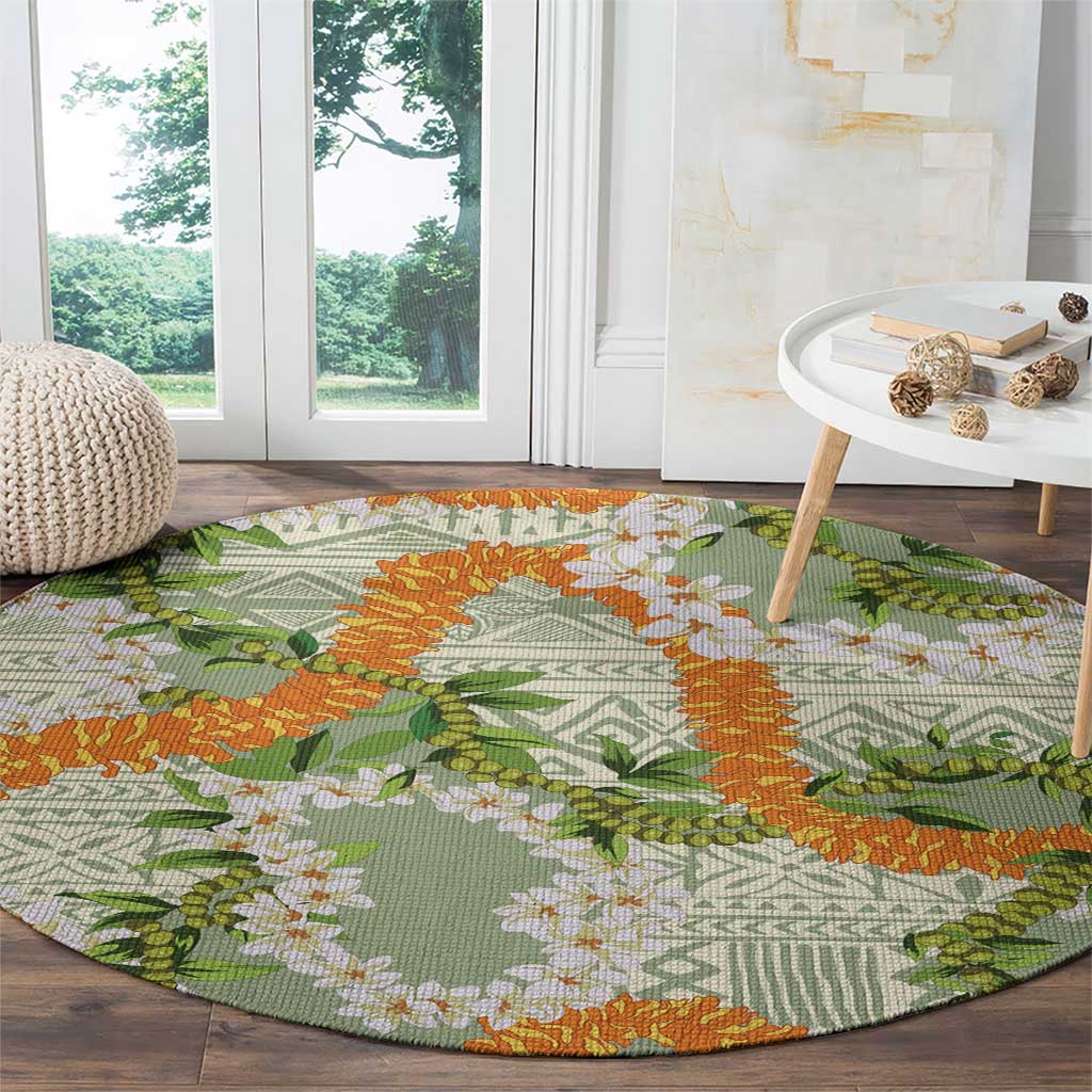 Aloha Festive Hawaii Round Carpet Mokihana - Maile Leis in Muted Summer - Polynesian Pride