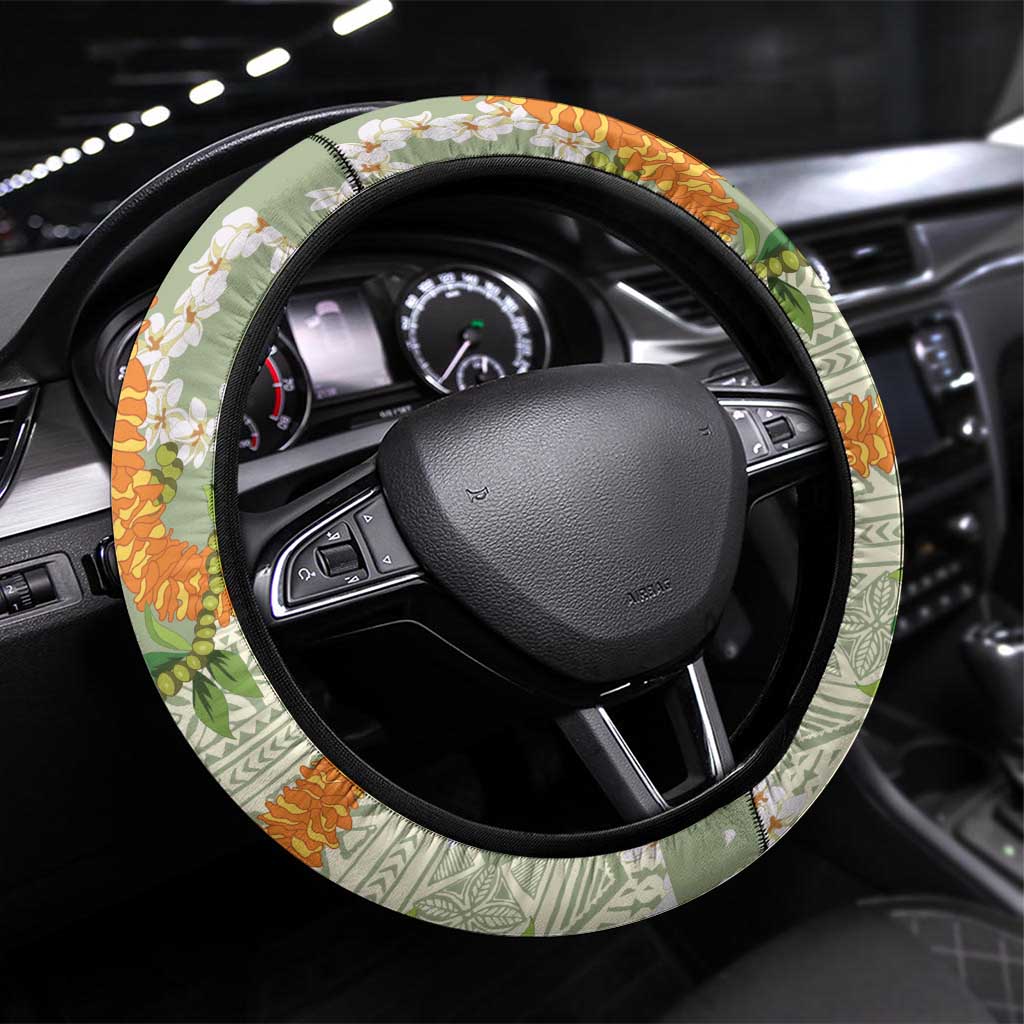 Aloha Festive Hawaii Steering Wheel Cover Mokihana - Maile Leis in Muted Summer - Polynesian Pride
