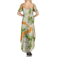 Aloha Festive Hawaii Summer Maxi Dress Mokihana - Maile Leis in Muted Summer - Polynesian Pride