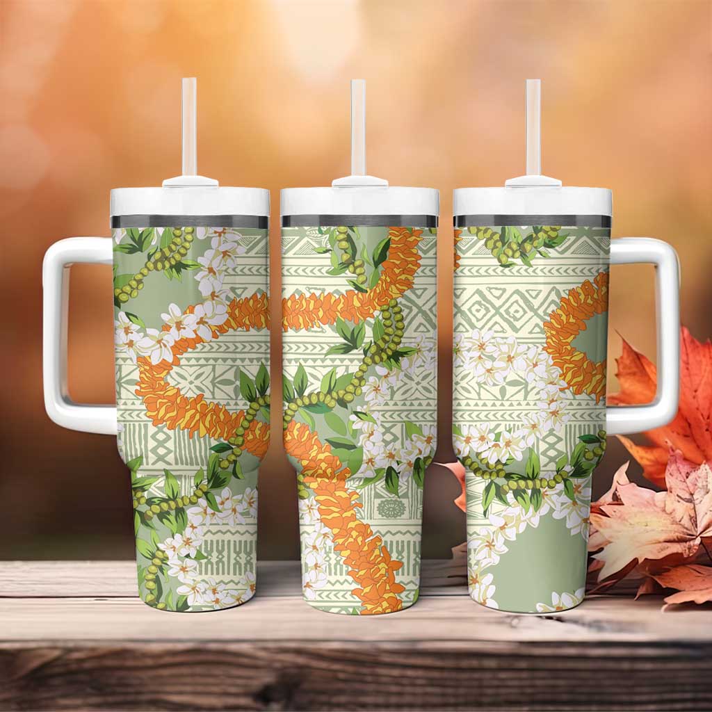 Aloha Festive Hawaii Tumbler With Handle Mokihana - Maile Leis in Muted Summer - Polynesian Pride