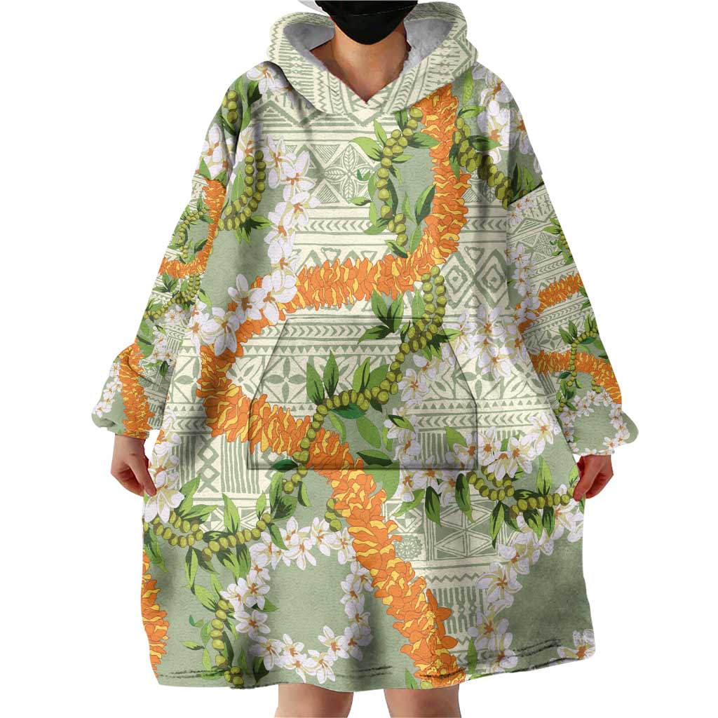 Aloha Festive Hawaii Wearable Blanket Hoodie Mokihana - Maile Leis in Muted Summer - Polynesian Pride