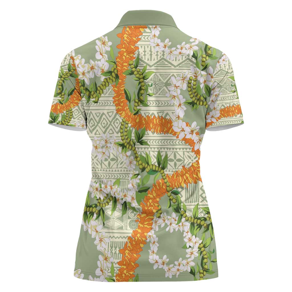 Aloha Festive Hawaii Women Polo Shirt Mokihana - Maile Leis in Muted Summer - Polynesian Pride