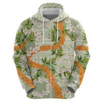 Aloha Festive Hawaii Zip Hoodie Mokihana - Maile Leis in Muted Summer - Polynesian Pride