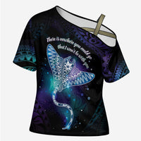 Polynesian Tala Manta Ray Cross Shoulder Shirt Nowhere You Could Go That I Won't Be With You LT7 Female Purple Teal - Polynesian Pride