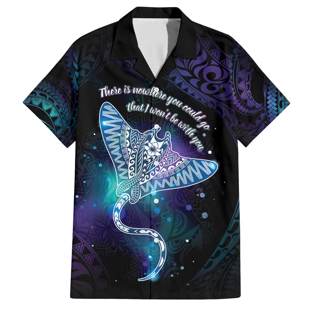 Polynesian Tala Manta Ray Family Matching Off The Shoulder Long Sleeve Dress and Hawaiian Shirt Nowhere You Could Go That I Won't Be With You LT7 Dad's Shirt - Short Sleeve Purple Teal - Polynesian Pride
