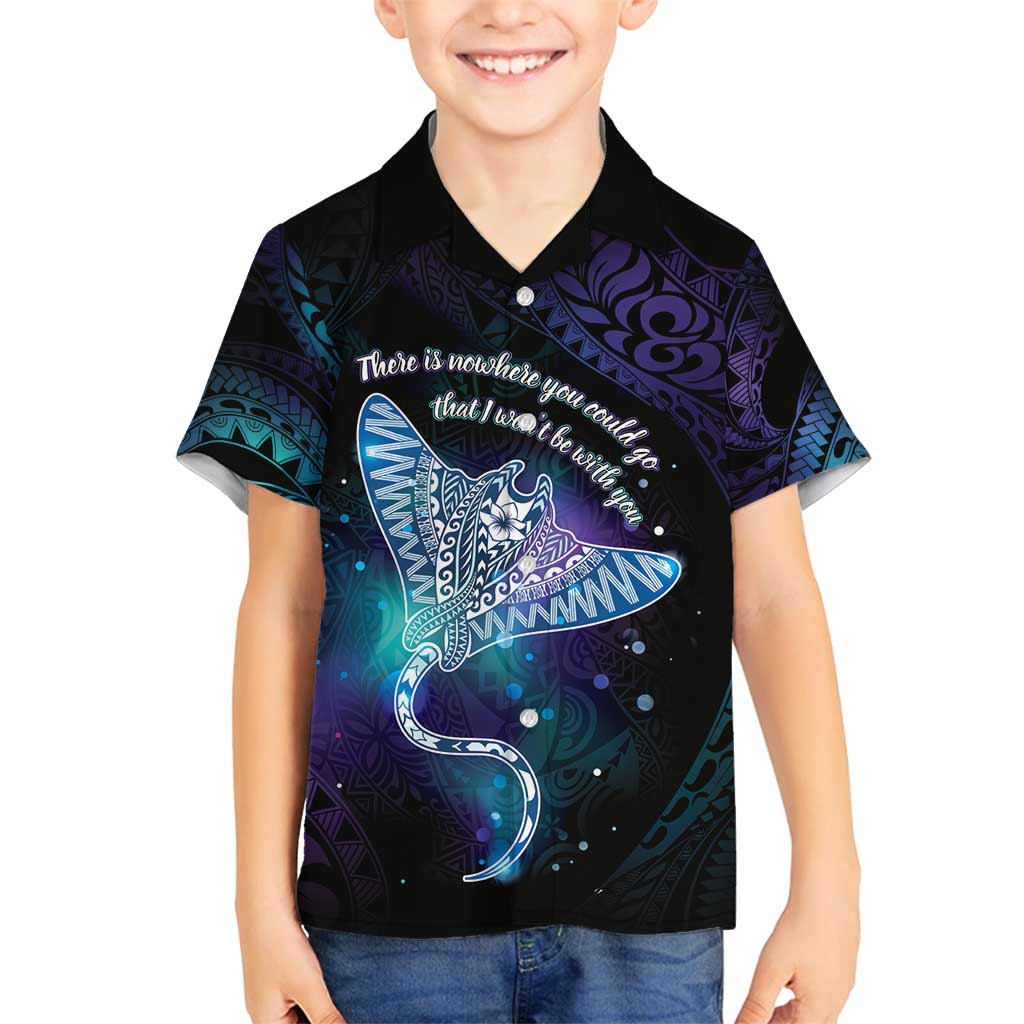 Polynesian Tala Manta Ray Family Matching Off Shoulder Short Dress and Hawaiian Shirt Nowhere You Could Go That I Won't Be With You LT7 Son's Shirt Purple Teal - Polynesian Pride