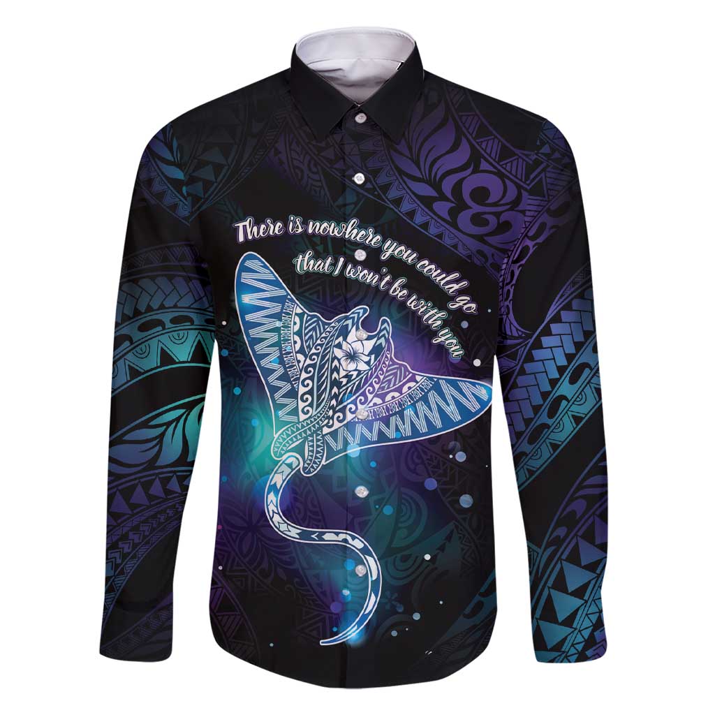 Polynesian Tala Manta Ray Family Matching Short Sleeve Bodycon Dress and Hawaiian Shirt Nowhere You Could Go That I Won't Be With You LT7 Dad's Shirt - Long Sleeve Purple Teal - Polynesian Pride