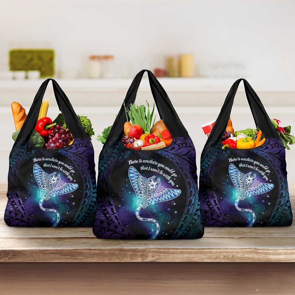 Polynesian Tala Manta Ray Grocery Bag Nowhere You Could Go That I Won't Be With You LT7 3-pack One Size Purple Teal - Polynesian Pride