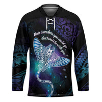 Polynesian Tala Manta Ray Hockey Jersey Nowhere You Could Go That I Won't Be With You LT7 Unisex Purple Teal - Polynesian Pride