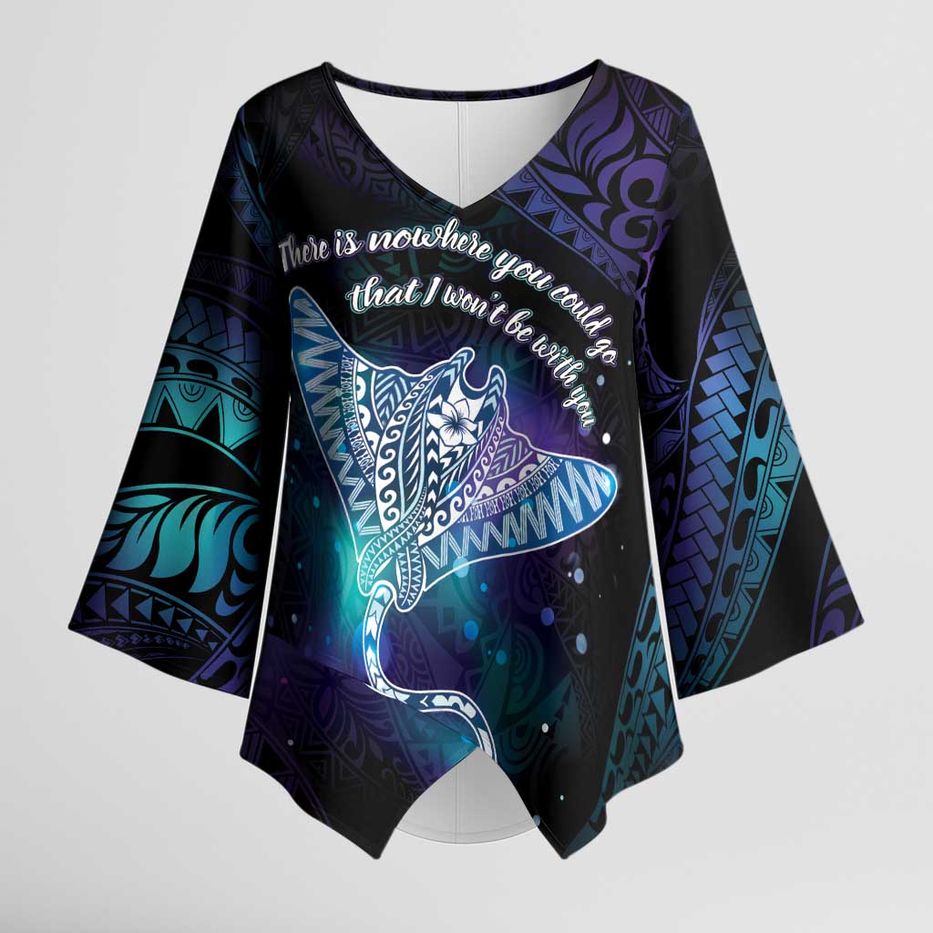 Polynesian Tala Manta Ray Kimono Sleeve Blouse Nowhere You Could Go That I Won't Be With You LT7 Female Purple Teal - Polynesian Pride
