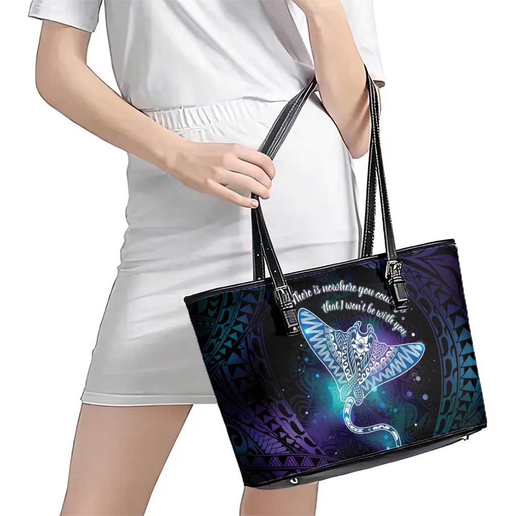 Polynesian Tala Manta Ray Leather Tote Bag Nowhere You Could Go That I Won't Be With You - Polynesian Pride