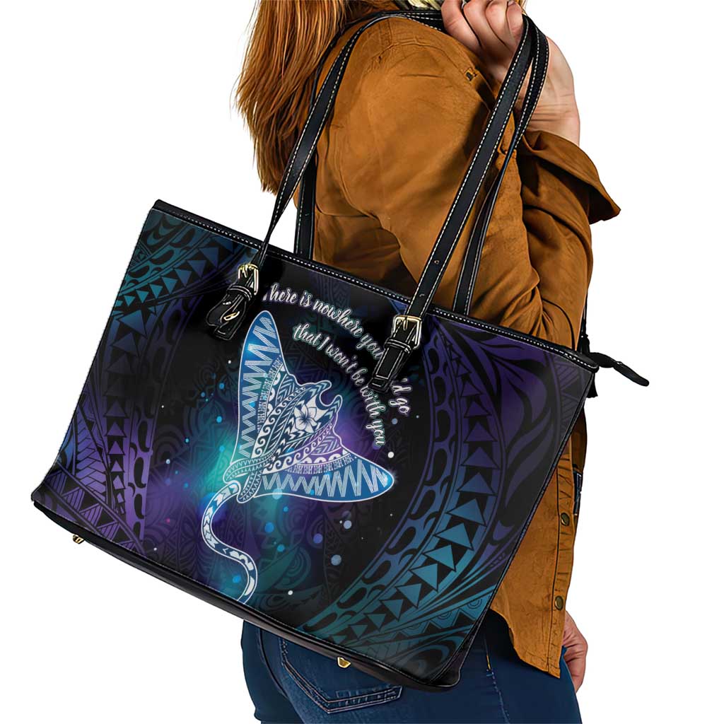 Polynesian Tala Manta Ray Leather Tote Bag Nowhere You Could Go That I Won't Be With You - Polynesian Pride