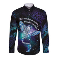 Polynesian Tala Manta Ray Long Sleeve Button Shirt Nowhere You Could Go That I Won't Be With You LT7 Unisex Purple Teal - Polynesian Pride