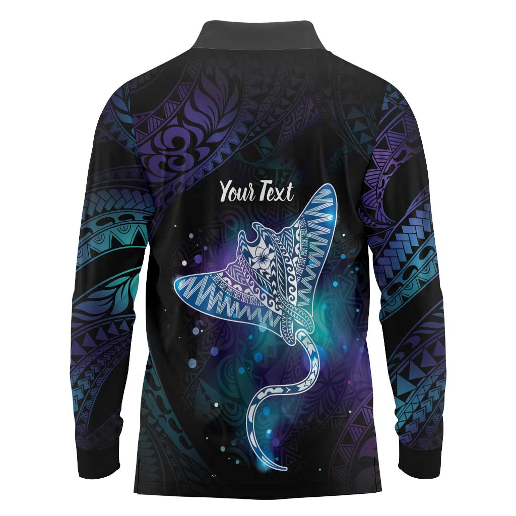 Polynesian Tala Manta Ray Long Sleeve Polo Shirt Nowhere You Could Go That I Won't Be With You LT7 - Polynesian Pride