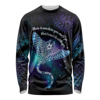 Polynesian Tala Manta Ray Long Sleeve Shirt Nowhere You Could Go That I Won't Be With You LT7 Unisex Purple Teal - Polynesian Pride
