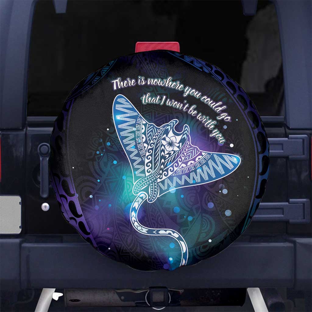 Polynesian Tala Manta Ray Spare Tire Cover Nowhere You Could Go That I Won't Be With You LT7 No hole Purple Teal - Polynesian Pride