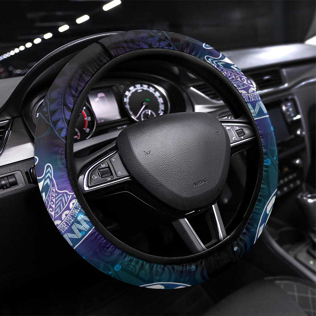 Polynesian Tala Manta Ray Steering Wheel Cover Nowhere You Could Go That I Won't Be With You LT7 Universal Fit Purple Teal - Polynesian Pride