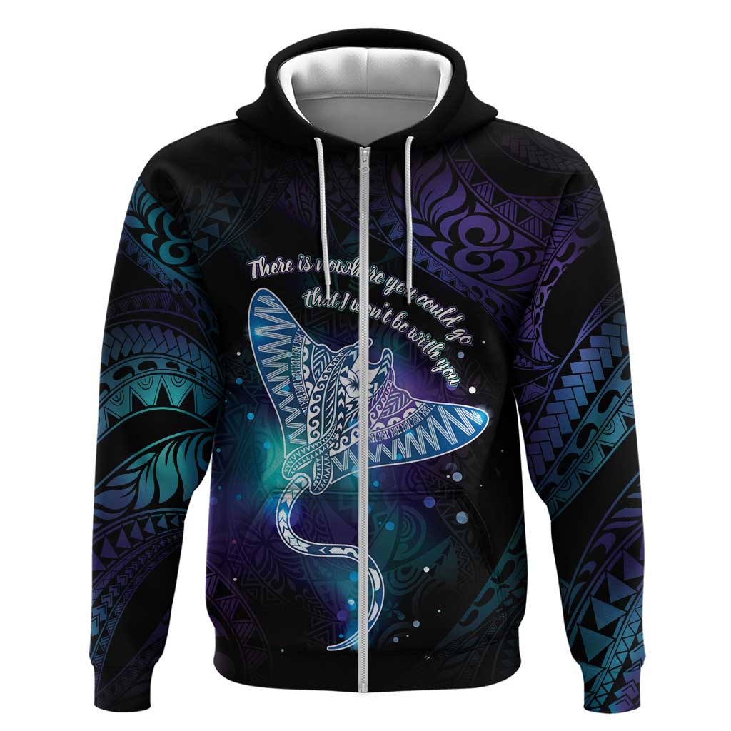 Polynesian Tala Manta Ray Zip Hoodie Nowhere You Could Go That I Won't Be With You - Polynesian Pride