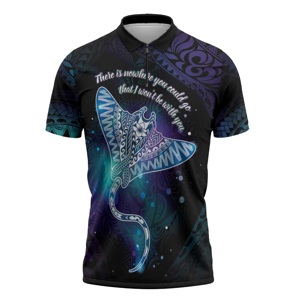 Polynesian Tala Manta Ray Zipper Polo Shirt Nowhere You Could Go That I Won't Be With You LT7 Purple Teal - Polynesian Pride