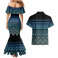 Maori Niho Taniwha Te Wheiao Couples Matching Mermaid Dress and Hawaiian Shirt Moana Blue - Polynesian Pride