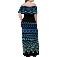 Maori Niho Taniwha Te Wheiao Family Matching Off Shoulder Maxi Dress and Hawaiian Shirt Moana Blue - Polynesian Pride