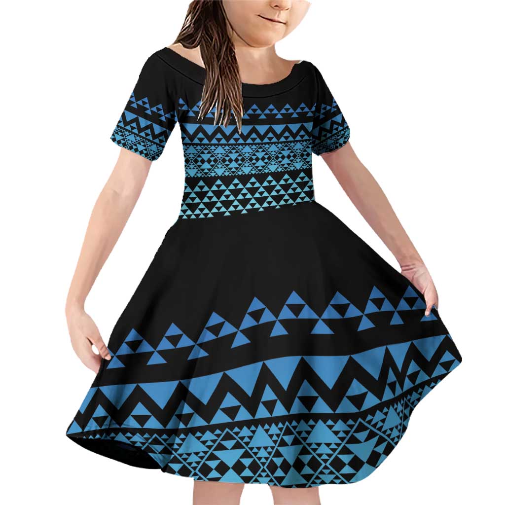 Maori Niho Taniwha Te Wheiao Family Matching Off Shoulder Short Dress and Hawaiian Shirt Moana Blue - Polynesian Pride