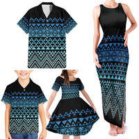 Maori Niho Taniwha Te Wheiao Family Matching Tank Maxi Dress and Hawaiian Shirt Moana Blue - Polynesian Pride