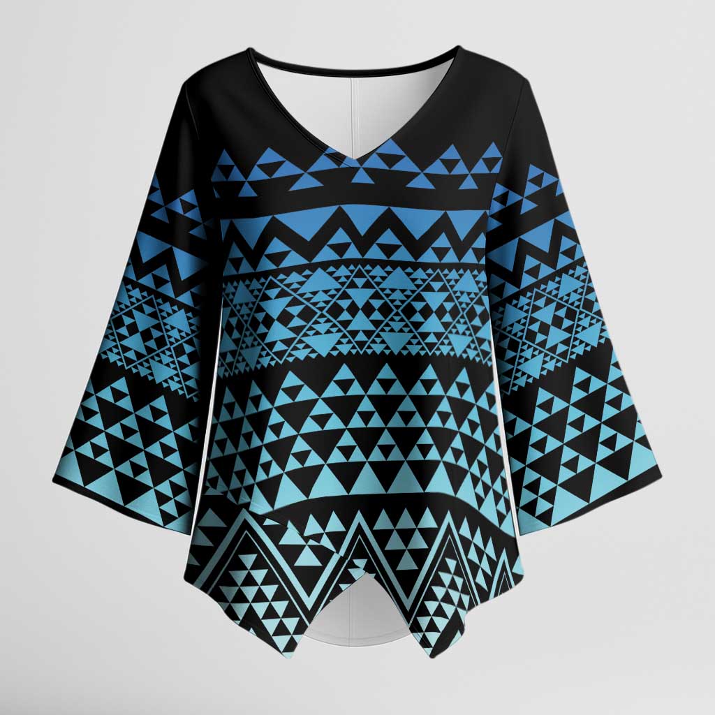 Maori Niho Taniwha Te Wheiao Kimono Sleeve Blouse Moana Blue - Polynesian Pride
