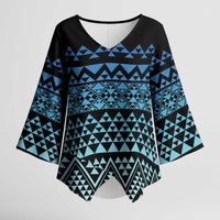 Maori Niho Taniwha Te Wheiao Kimono Sleeve Blouse Moana Blue - Polynesian Pride