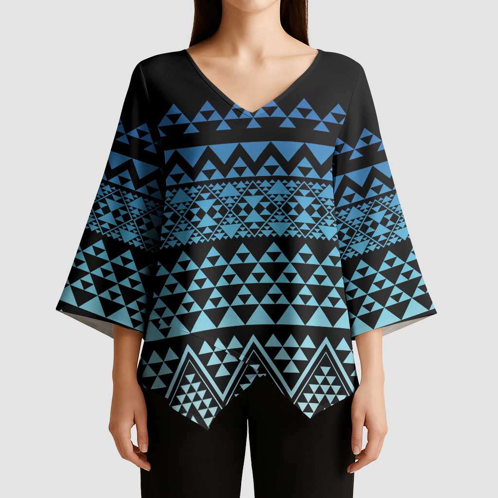 Maori Niho Taniwha Te Wheiao Kimono Sleeve Blouse Moana Blue - Polynesian Pride