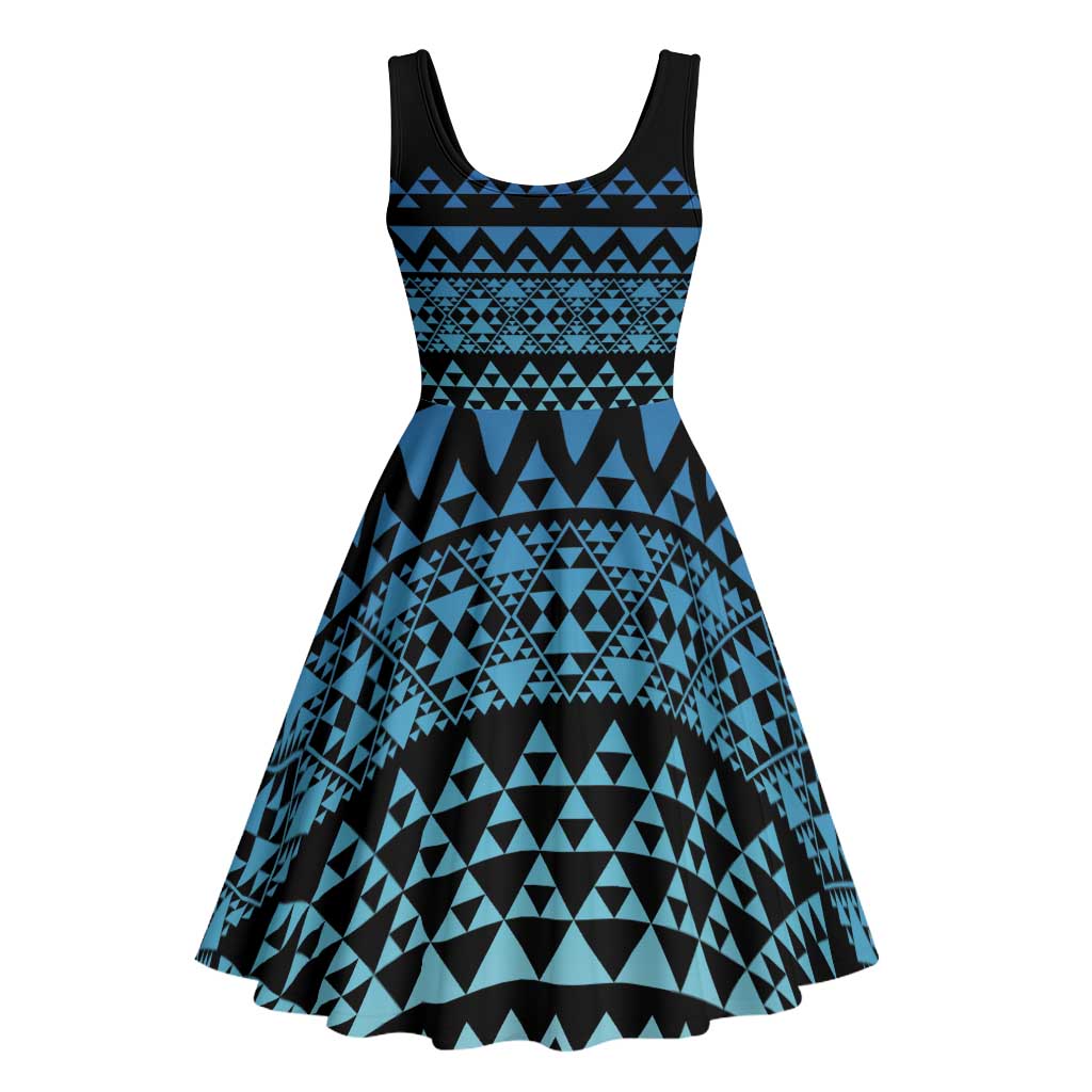 Maori Niho Taniwha Te Wheiao Midi Dress Moana Blue - Polynesian Pride