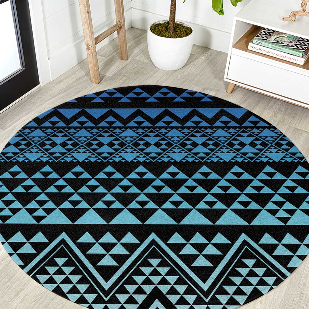 Maori Niho Taniwha Te Wheiao Round Carpet Moana Blue - Polynesian Pride