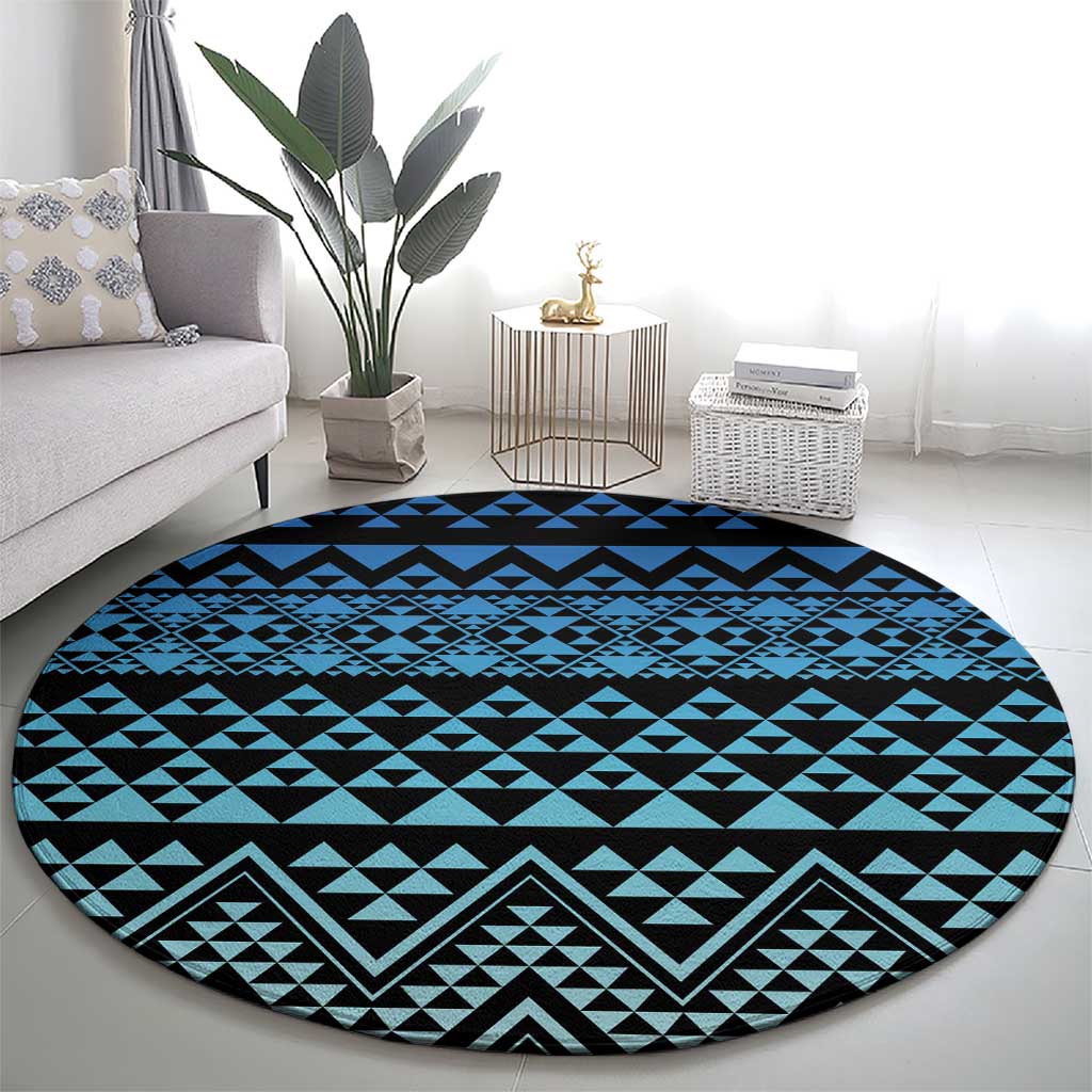 Maori Niho Taniwha Te Wheiao Round Carpet Moana Blue - Polynesian Pride