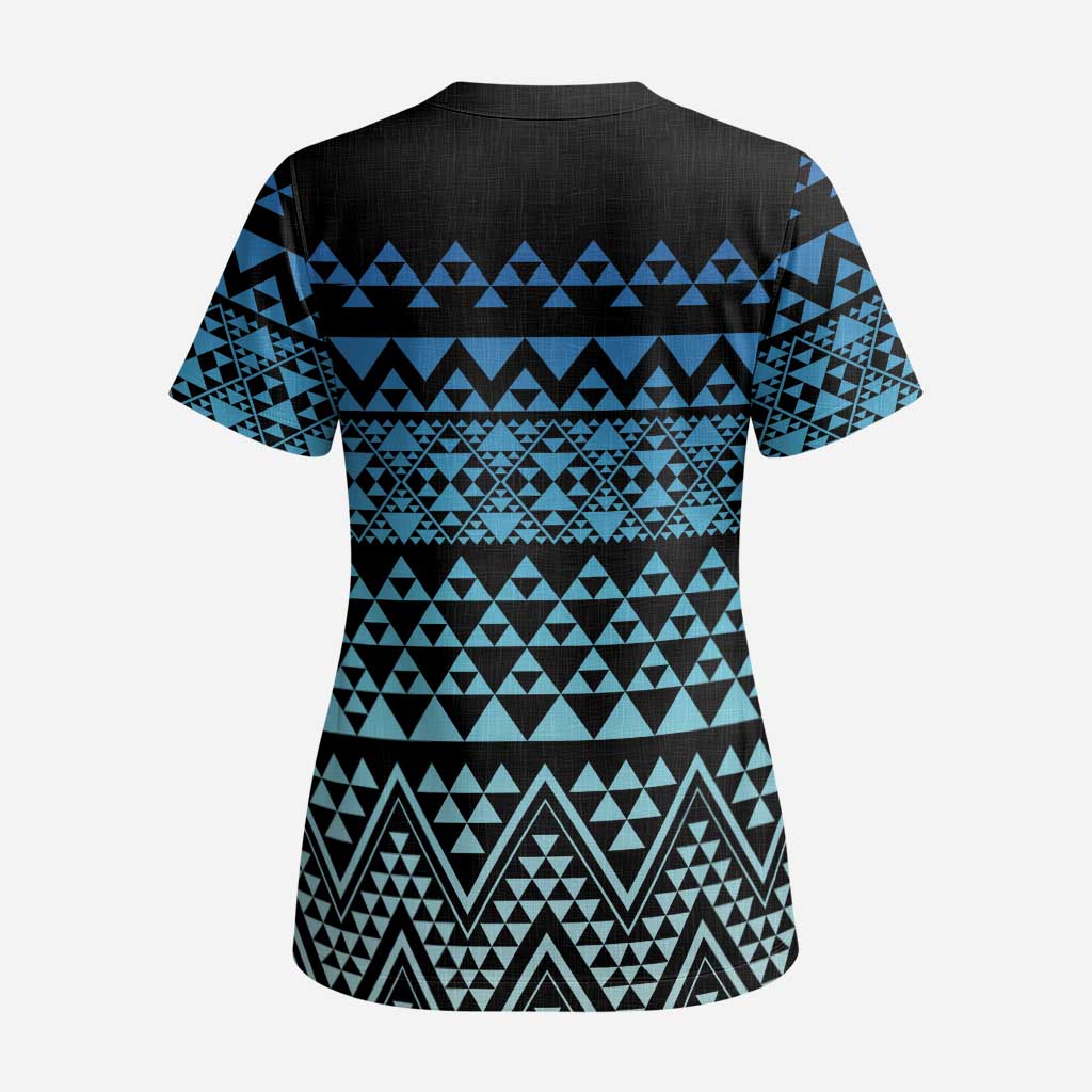 Maori Niho Taniwha Te Wheiao Scrub Top Moana Blue LT7 - Polynesian Pride