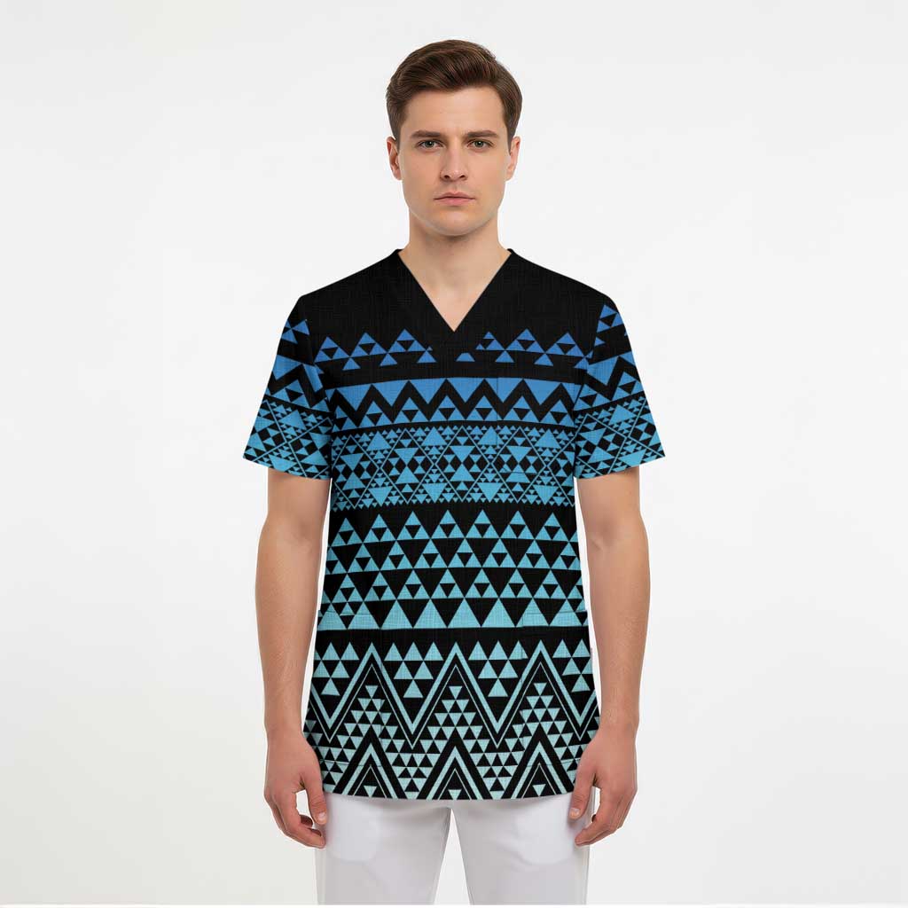 Maori Niho Taniwha Te Wheiao Scrub Top Moana Blue LT7 - Polynesian Pride