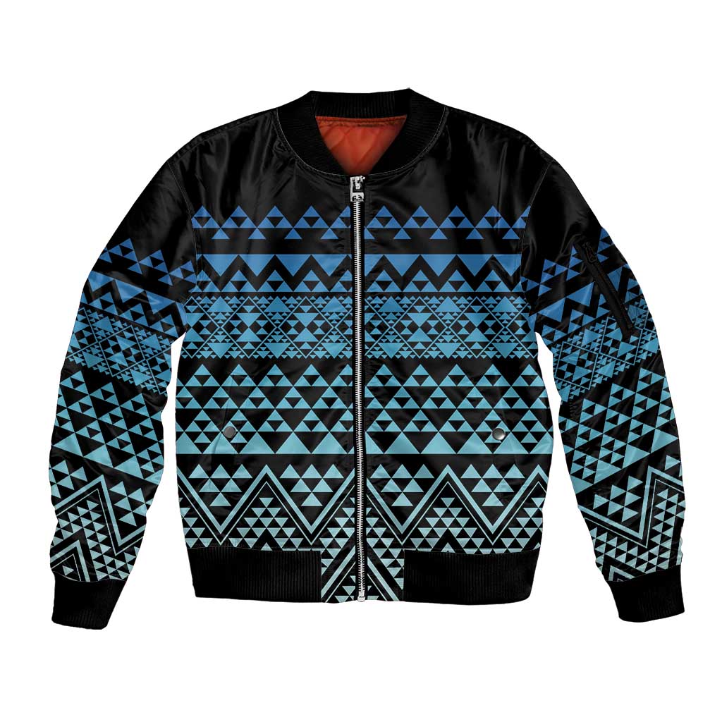 Maori Niho Taniwha Te Wheiao Sleeve Zip Bomber Jacket Moana Blue - Polynesian Pride
