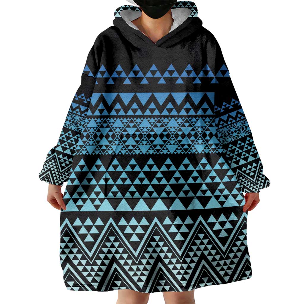 Maori Niho Taniwha Te Wheiao Wearable Blanket Hoodie Moana Blue - Polynesian Pride