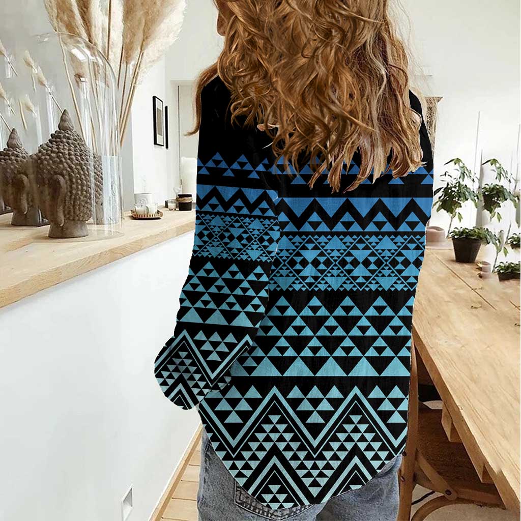 Maori Niho Taniwha Te Wheiao Women Casual Shirt Moana Blue - Polynesian Pride