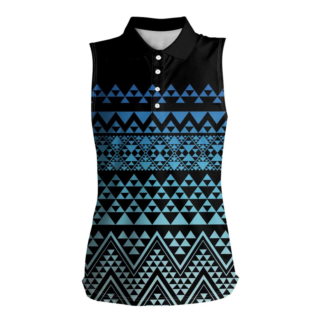 Maori Niho Taniwha Te Wheiao Women Sleeveless Polo Shirt Moana Blue - Polynesian Pride