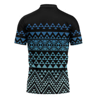 Maori Niho Taniwha Te Wheiao Zipper Polo Shirt Moana Blue - Polynesian Pride