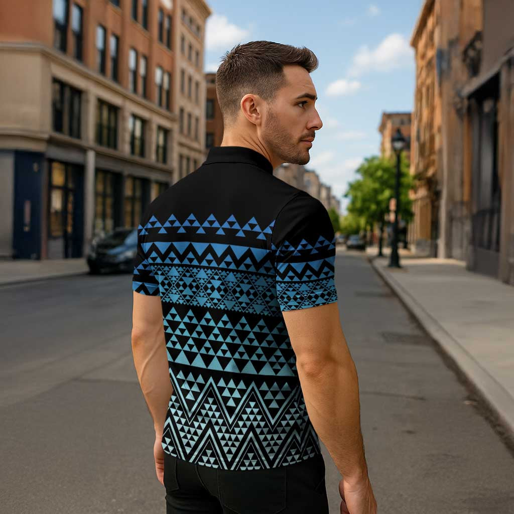 Maori Niho Taniwha Te Wheiao Zipper Polo Shirt Moana Blue - Polynesian Pride