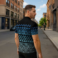 Maori Niho Taniwha Te Wheiao Zipper Polo Shirt Moana Blue - Polynesian Pride