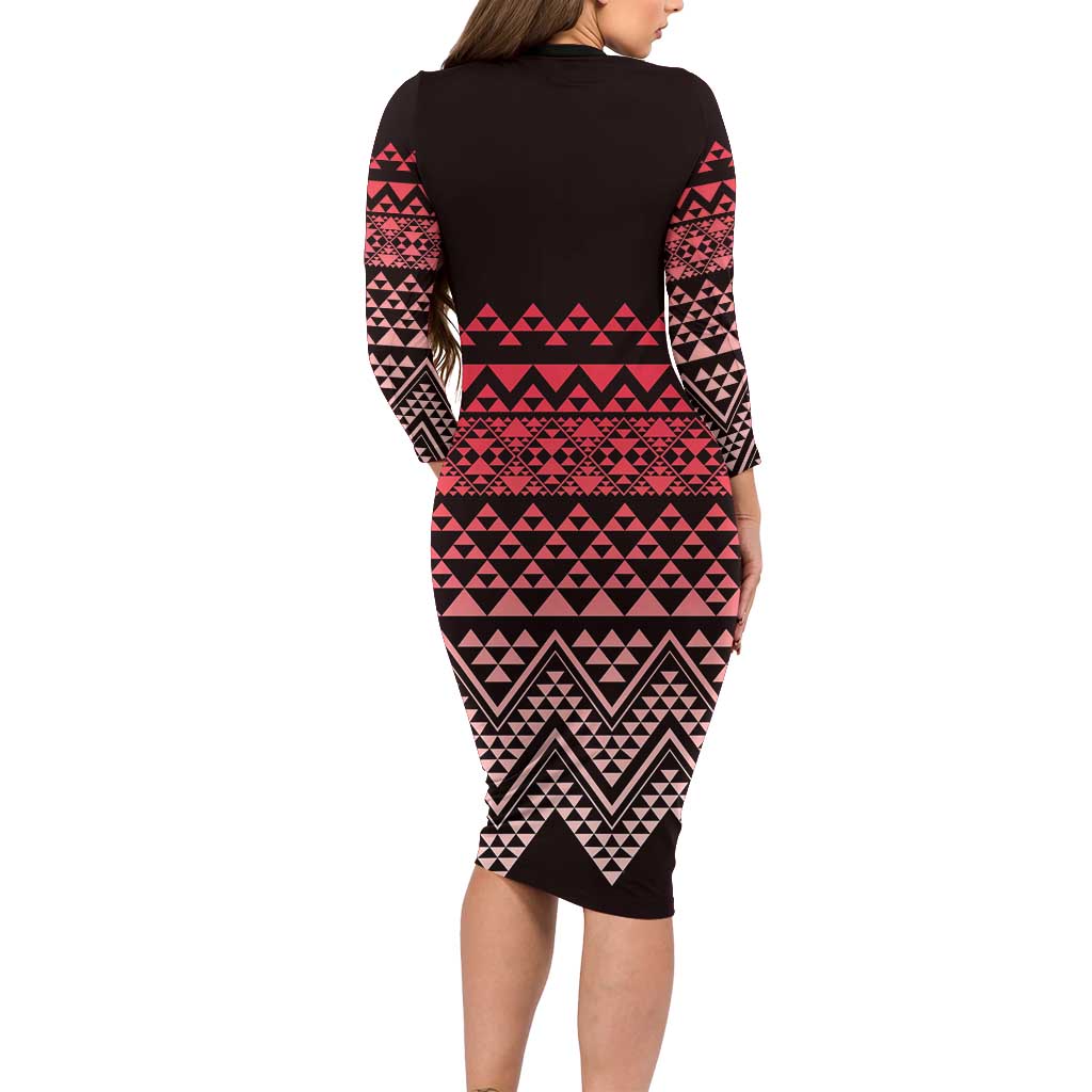 Maori Niho Taniwha Te Wheiao Family Matching Long Sleeve Bodycon Dress and Hawaiian Shirt Terracotta - Polynesian Pride