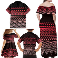 Maori Niho Taniwha Te Wheiao Family Matching Off Shoulder Maxi Dress and Hawaiian Shirt Terracotta - Polynesian Pride