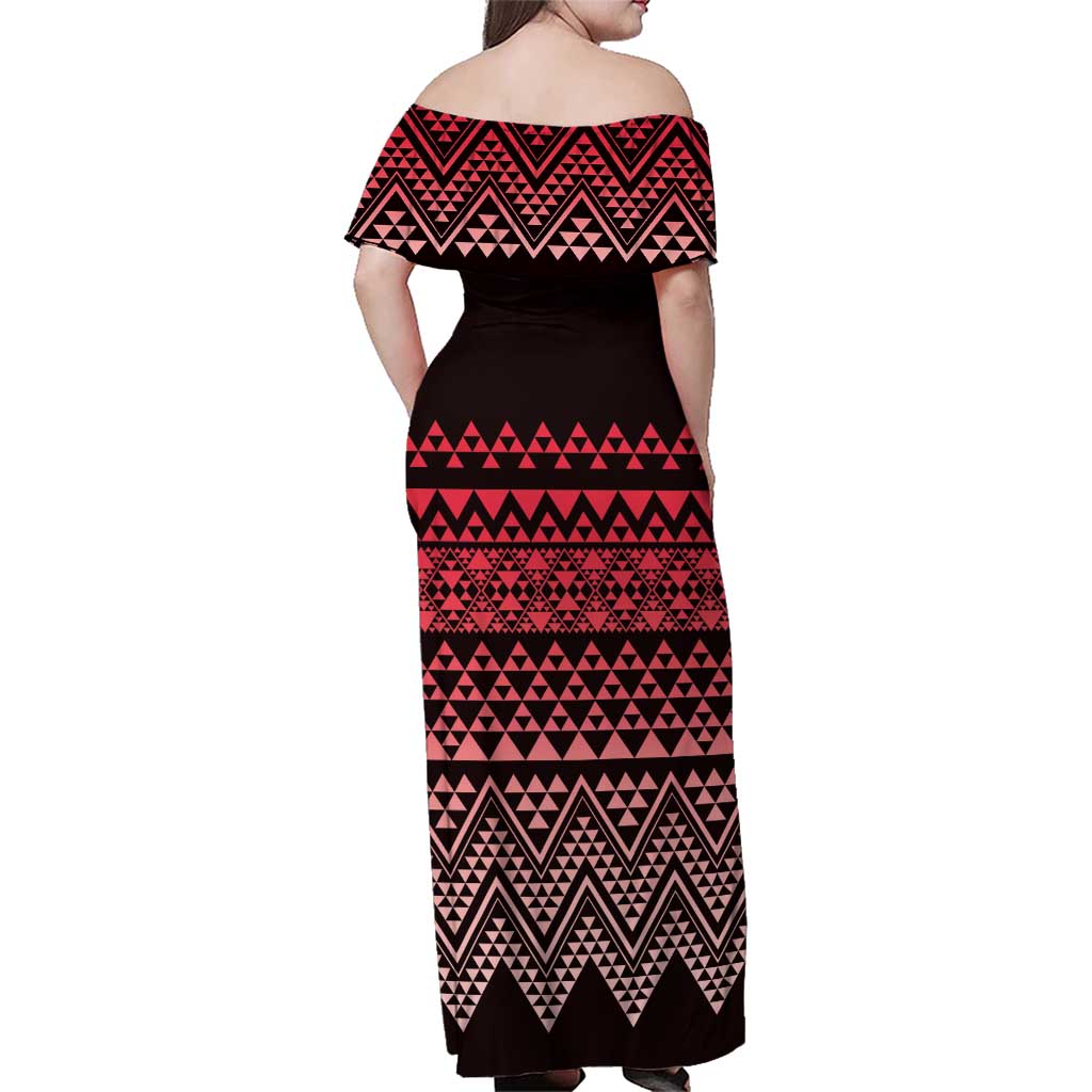 Maori Niho Taniwha Te Wheiao Family Matching Off Shoulder Maxi Dress and Hawaiian Shirt Terracotta - Polynesian Pride